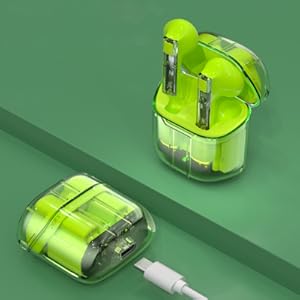 green wireless earphones